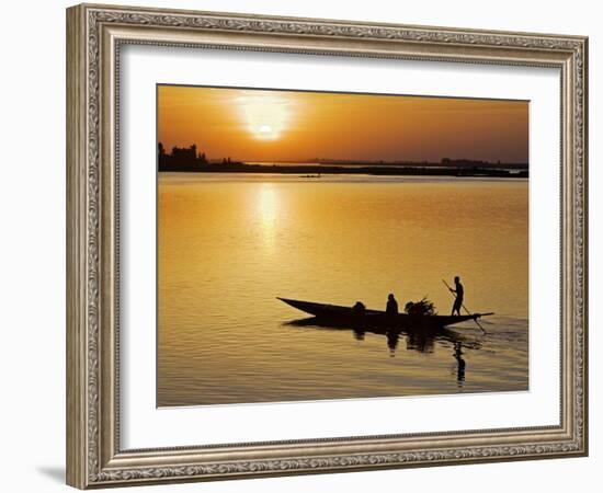 Mopti, at Sunset, a Boatman in a Pirogue Ferries Passengers across the Niger River to Mopti, Mali-Nigel Pavitt-Framed Photographic Print