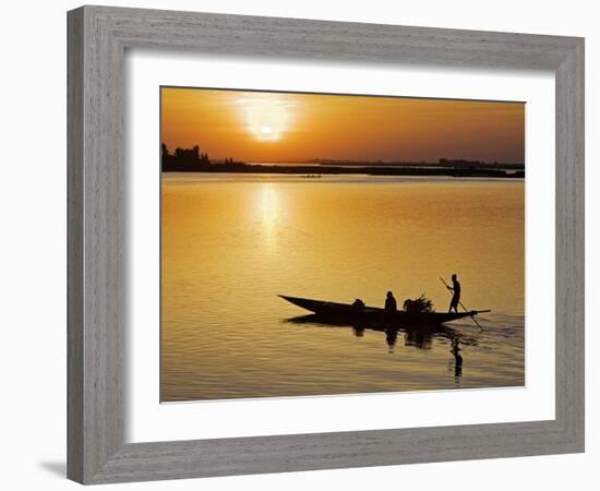 Mopti, at Sunset, a Boatman in a Pirogue Ferries Passengers across the Niger River to Mopti, Mali-Nigel Pavitt-Framed Photographic Print