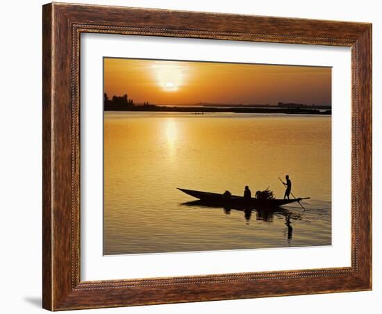 Mopti, at Sunset, a Boatman in a Pirogue Ferries Passengers across the Niger River to Mopti, Mali-Nigel Pavitt-Framed Photographic Print