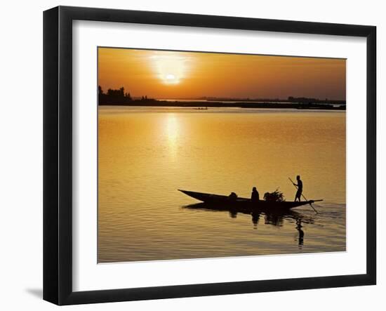 Mopti, at Sunset, a Boatman in a Pirogue Ferries Passengers across the Niger River to Mopti, Mali-Nigel Pavitt-Framed Photographic Print