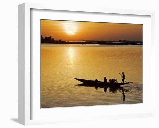 Mopti, at Sunset, a Boatman in a Pirogue Ferries Passengers across the Niger River to Mopti, Mali-Nigel Pavitt-Framed Photographic Print