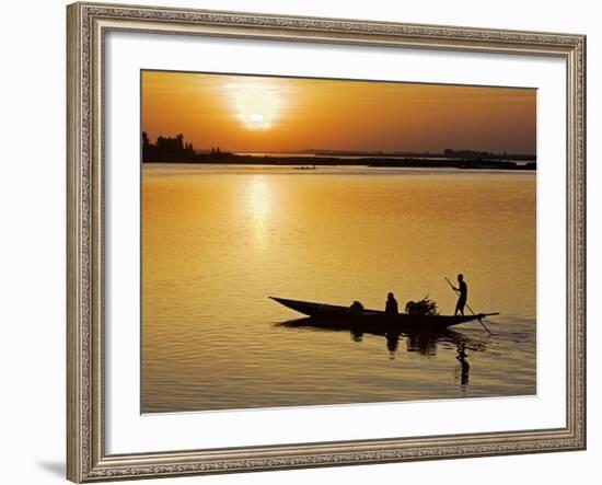 Mopti, at Sunset, a Boatman in a Pirogue Ferries Passengers across the Niger River to Mopti, Mali-Nigel Pavitt-Framed Photographic Print