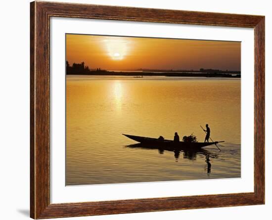 Mopti, at Sunset, a Boatman in a Pirogue Ferries Passengers across the Niger River to Mopti, Mali-Nigel Pavitt-Framed Photographic Print