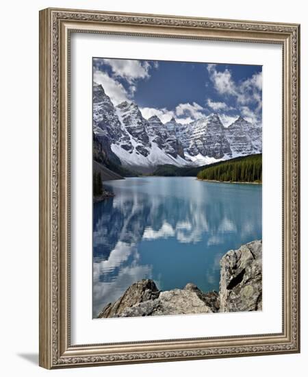 Moraine Lake in the Fall with Fresh Snow, Banff National Park, UNESCO World Heritage Site, Alberta,-James Hager-Framed Photographic Print