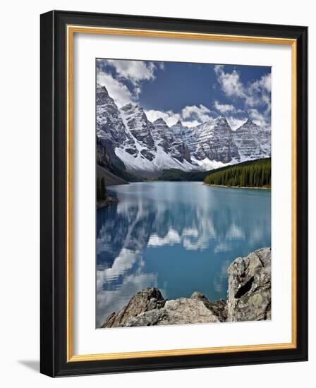 Moraine Lake in the Fall with Fresh Snow, Banff National Park, UNESCO World Heritage Site, Alberta,-James Hager-Framed Photographic Print