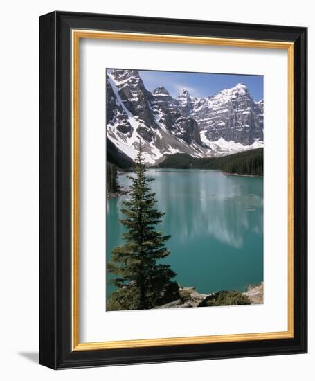 Moraine Lake with Mountains That Overlook Valley of the Ten Peaks, Banff National Park, Canada-Tony Waltham-Framed Photographic Print