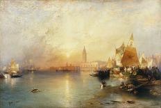 Sunset, Venice; Santa Maria and the Ducal Palace-Moran Thomas-Framed Premier Image Canvas