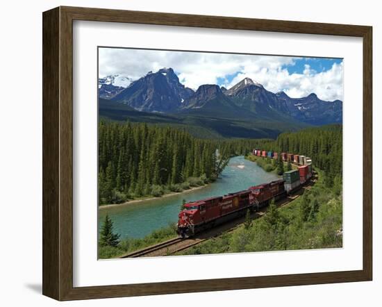 Morants Curve, Bow River, Canadian Pacific Railway, Near Lake Louise, Banff National Park, UNESCO W-Hans Peter Merten-Framed Premium Photographic Print