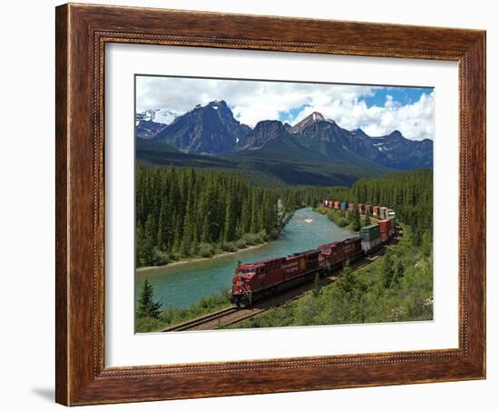 Morants Curve, Bow River, Canadian Pacific Railway, Near Lake Louise, Banff National Park, UNESCO W-Hans Peter Merten-Framed Premium Photographic Print
