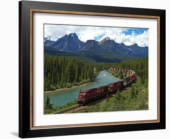 Morants Curve, Bow River, Canadian Pacific Railway, Near Lake Louise, Banff National Park, UNESCO W-Hans Peter Merten-Framed Premium Photographic Print