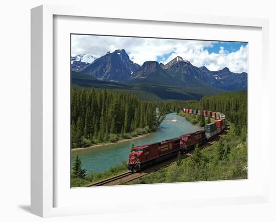 Morants Curve, Bow River, Canadian Pacific Railway, Near Lake Louise, Banff National Park, UNESCO W-Hans Peter Merten-Framed Premium Photographic Print