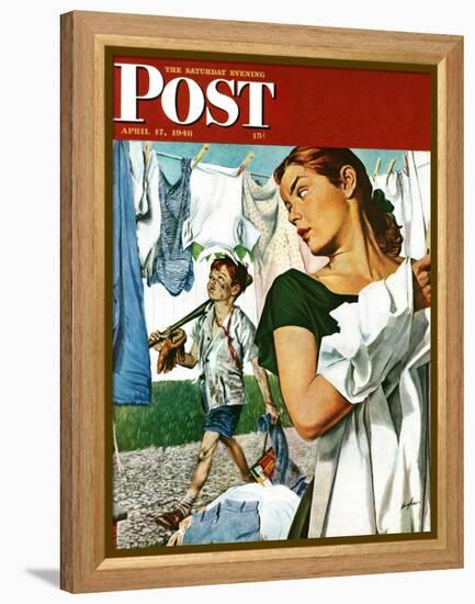 "More Clothes to Clean," Saturday Evening Post Cover, April 17, 1948-George Hughes-Framed Premier Image Canvas