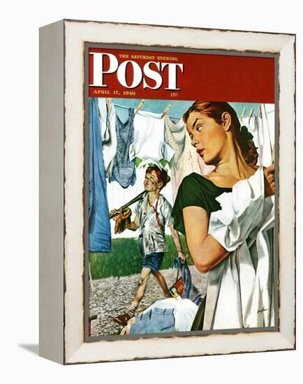 "More Clothes to Clean," Saturday Evening Post Cover, April 17, 1948-George Hughes-Framed Premier Image Canvas