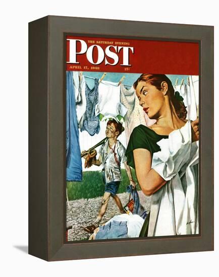 "More Clothes to Clean," Saturday Evening Post Cover, April 17, 1948-George Hughes-Framed Premier Image Canvas