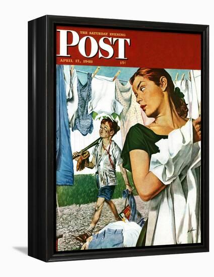 "More Clothes to Clean," Saturday Evening Post Cover, April 17, 1948-George Hughes-Framed Premier Image Canvas