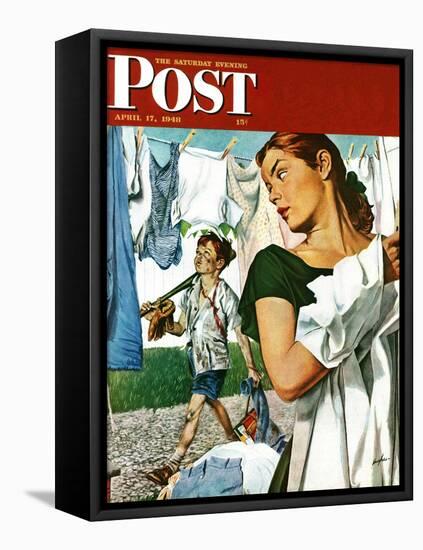 "More Clothes to Clean," Saturday Evening Post Cover, April 17, 1948-George Hughes-Framed Premier Image Canvas