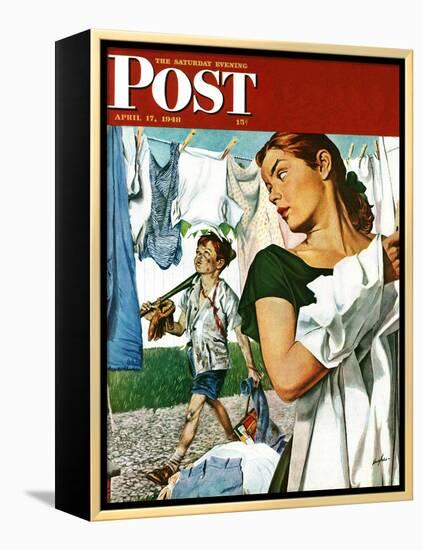 "More Clothes to Clean," Saturday Evening Post Cover, April 17, 1948-George Hughes-Framed Premier Image Canvas