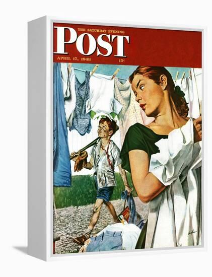 "More Clothes to Clean," Saturday Evening Post Cover, April 17, 1948-George Hughes-Framed Premier Image Canvas