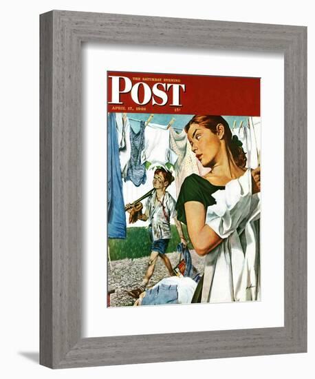 "More Clothes to Clean," Saturday Evening Post Cover, April 17, 1948-George Hughes-Framed Giclee Print