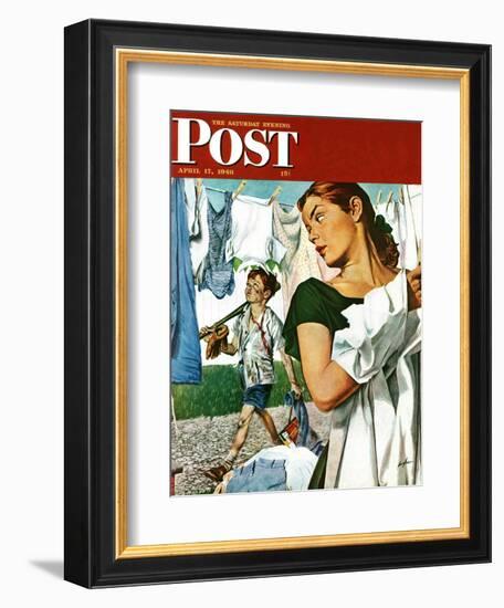 "More Clothes to Clean," Saturday Evening Post Cover, April 17, 1948-George Hughes-Framed Giclee Print