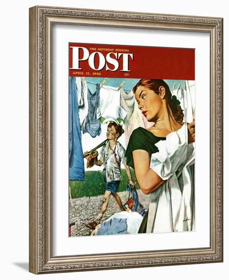 "More Clothes to Clean," Saturday Evening Post Cover, April 17, 1948-George Hughes-Framed Giclee Print