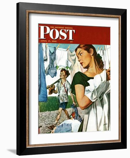 "More Clothes to Clean," Saturday Evening Post Cover, April 17, 1948-George Hughes-Framed Giclee Print