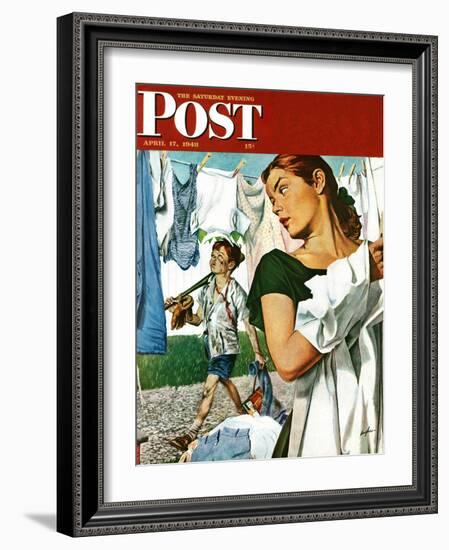 "More Clothes to Clean," Saturday Evening Post Cover, April 17, 1948-George Hughes-Framed Giclee Print