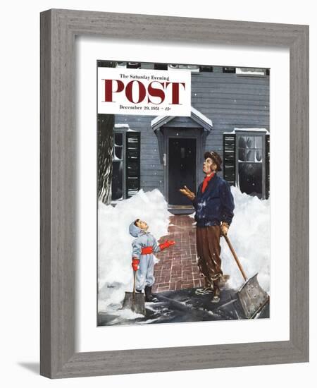 "More Snow?" Saturday Evening Post Cover, December 29, 1951-George Hughes-Framed Giclee Print