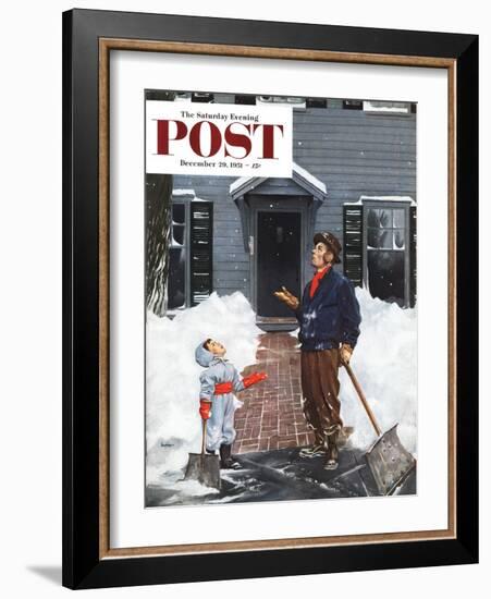 "More Snow?" Saturday Evening Post Cover, December 29, 1951-George Hughes-Framed Giclee Print