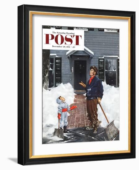 "More Snow?" Saturday Evening Post Cover, December 29, 1951-George Hughes-Framed Giclee Print