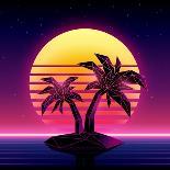 Retro Futuristic Background 1980S Style. Digital Palm Tree on a Cyber Ocean in the Computer World.-More Trendy Design here-Stretched Canvas