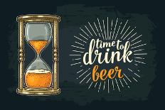 Retro Hourglass. Time to Drink Beer Lettering. Vector Color Vintage Illustration Outline. Isolated-MoreVector-Art Print