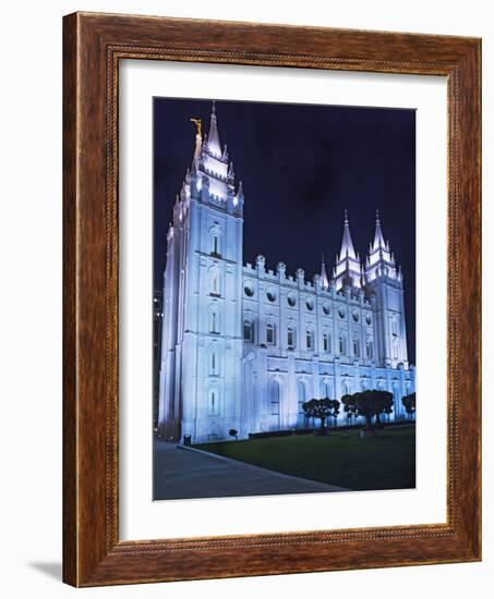 Mormon Salt Lake Temple at Night, Salt Lake City, Utah, USA-Dennis Flaherty-Framed Photographic Print