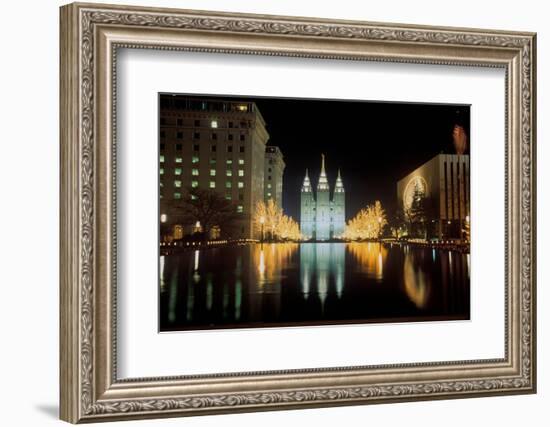 Mormon Temple at night in Salt Lake City Utah-null-Framed Photographic Print