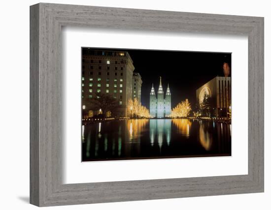 Mormon Temple at night in Salt Lake City Utah-null-Framed Photographic Print