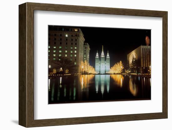 Mormon Temple at night in Salt Lake City Utah-null-Framed Photographic Print