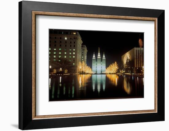 Mormon Temple at night in Salt Lake City Utah-null-Framed Photographic Print