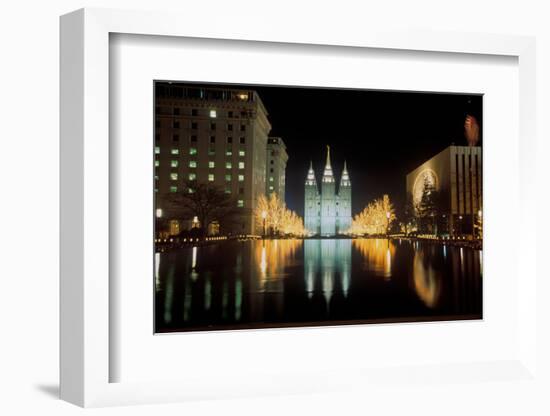 Mormon Temple at night in Salt Lake City Utah-null-Framed Photographic Print