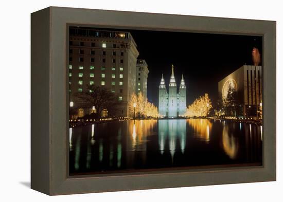 Mormon Temple at night in Salt Lake City Utah-null-Framed Premier Image Canvas