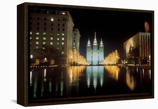 Mormon Temple at night in Salt Lake City Utah-null-Framed Premier Image Canvas