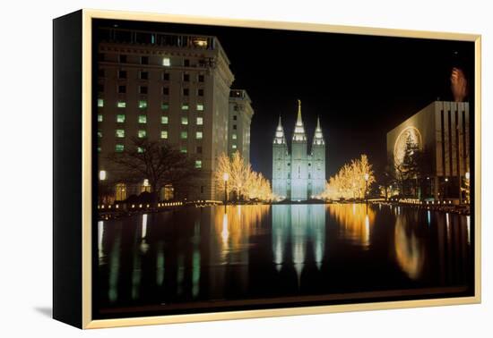 Mormon Temple at night in Salt Lake City Utah-null-Framed Premier Image Canvas