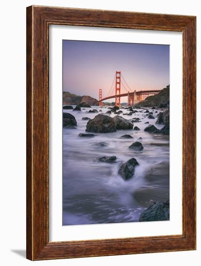 Morning Beach and Golden Gate Bridge - San Francisco, California-Vincent James-Framed Premium Photographic Print