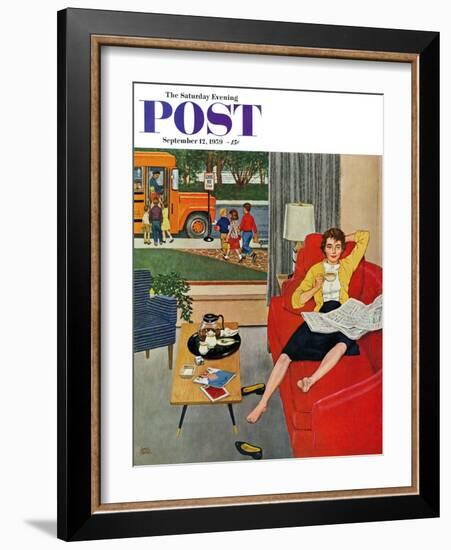 "Morning Coffee Break" Saturday Evening Post Cover, September 12, 1959-Amos Sewell-Framed Giclee Print