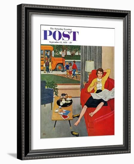 "Morning Coffee Break" Saturday Evening Post Cover, September 12, 1959-Amos Sewell-Framed Giclee Print