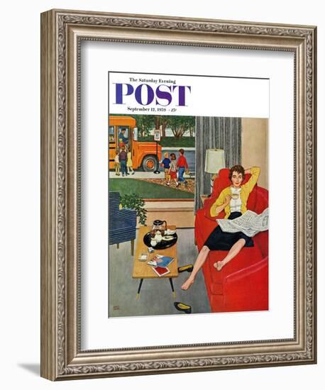 "Morning Coffee Break" Saturday Evening Post Cover, September 12, 1959-Amos Sewell-Framed Giclee Print