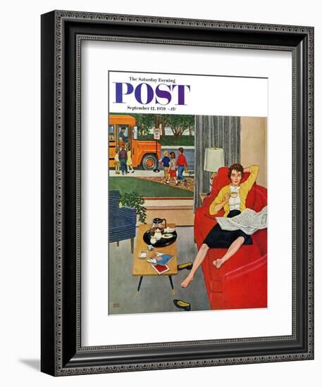 "Morning Coffee Break" Saturday Evening Post Cover, September 12, 1959-Amos Sewell-Framed Giclee Print