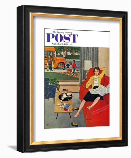 "Morning Coffee Break" Saturday Evening Post Cover, September 12, 1959-Amos Sewell-Framed Giclee Print