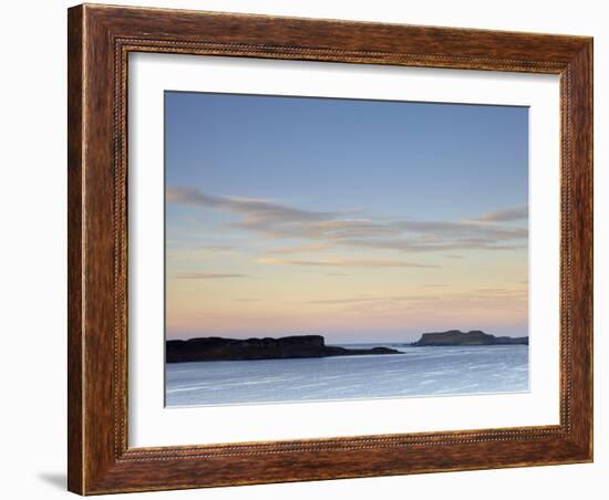 Morning Colours with a View across Loch Bracadale Showing Ardtreck Point and the Island of Oronsay,-Jon Gibbs-Framed Photographic Print