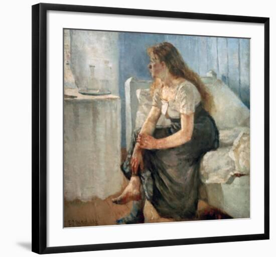 Morning, (Girl sitting on bed)-Edvard Munch-Framed Giclee Print