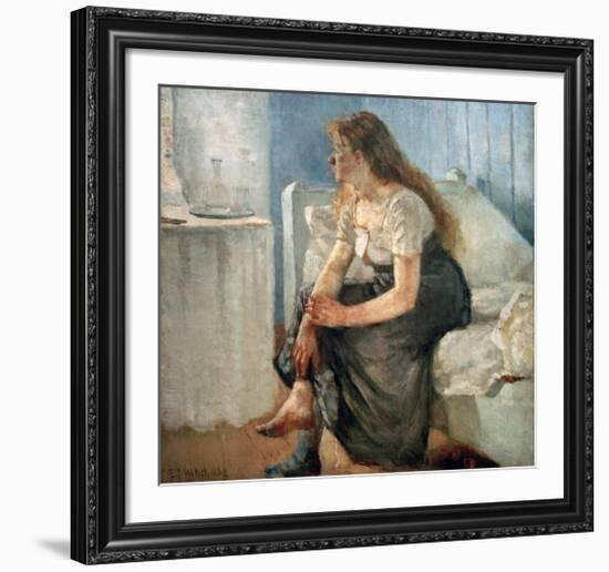 Morning, (Girl sitting on bed)-Edvard Munch-Framed Giclee Print